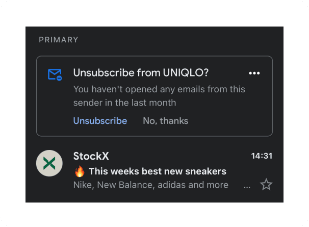 Gmail - Unsubscribe recommendation