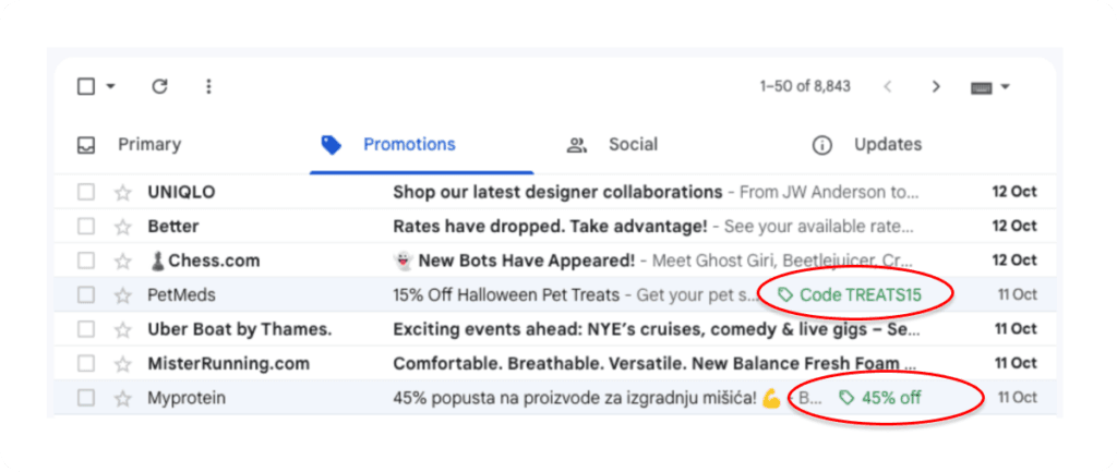 Gmail - automatic deal annotation on web