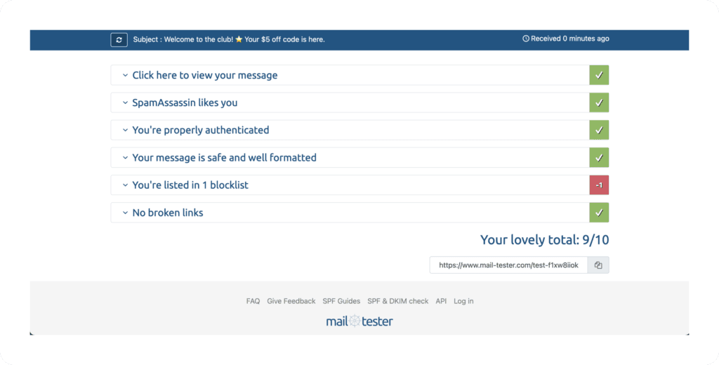 Mail-tester Dashboard