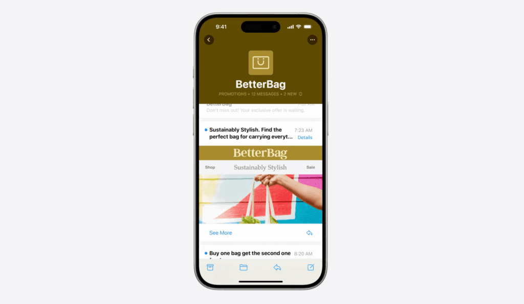 Email Digest View in Apple Mail on iOS 18