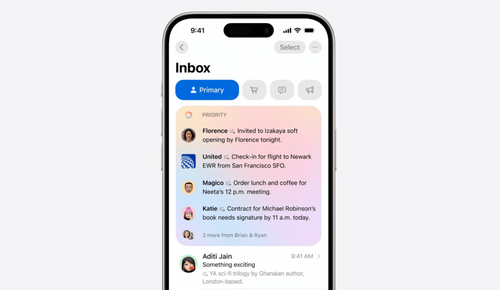 Priority email AI feature in Apple Mail on iOS 18